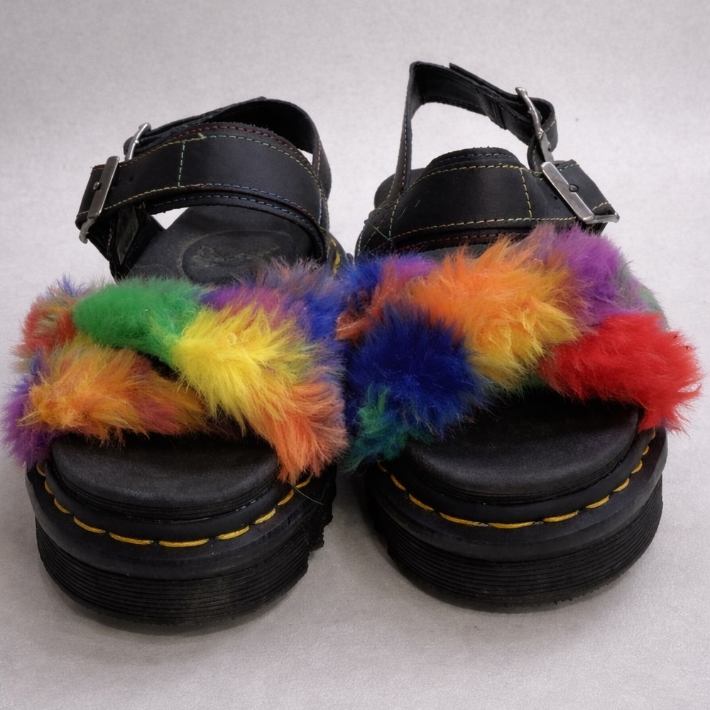 Dr. Martens Womens Voss II Fluffy Faux Fur Leather Platform Sandals